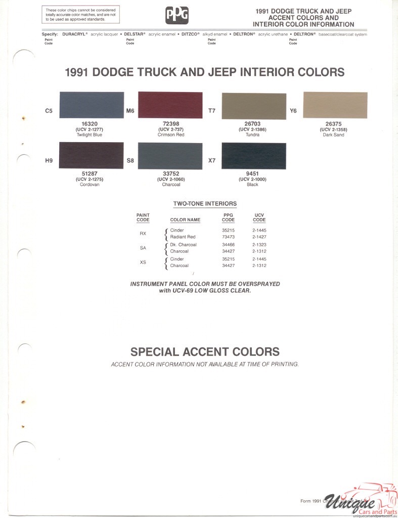 1991 Dodge Truck Paint Charts PPG 2